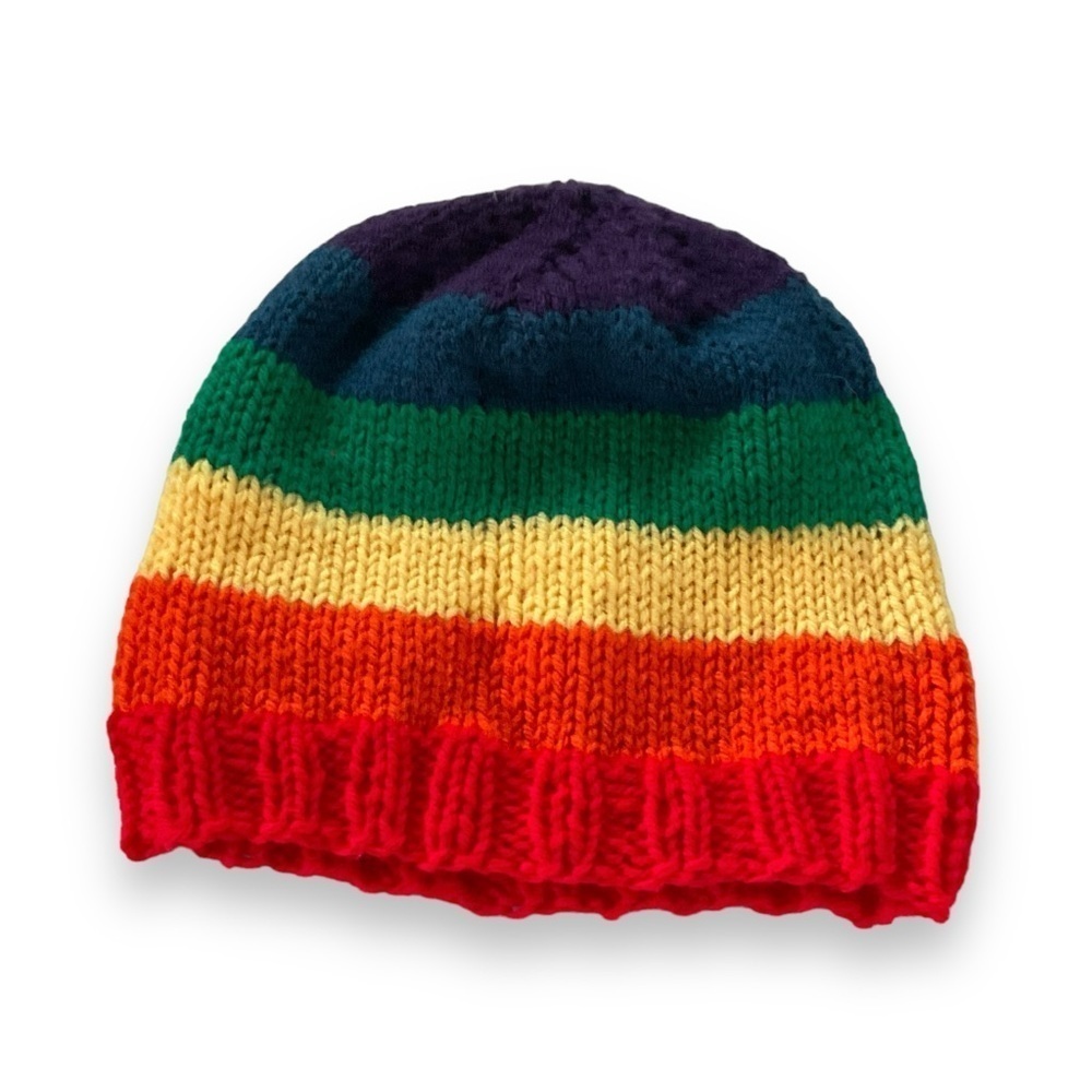 Handmade‎ Rainbow Beanie Hat Knit Striped Unisex Pride Winter Snow Toque